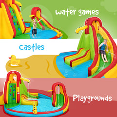 NNECW Inflatable Water Park Jumping Castle with 680W Electric Air Blower for Kids