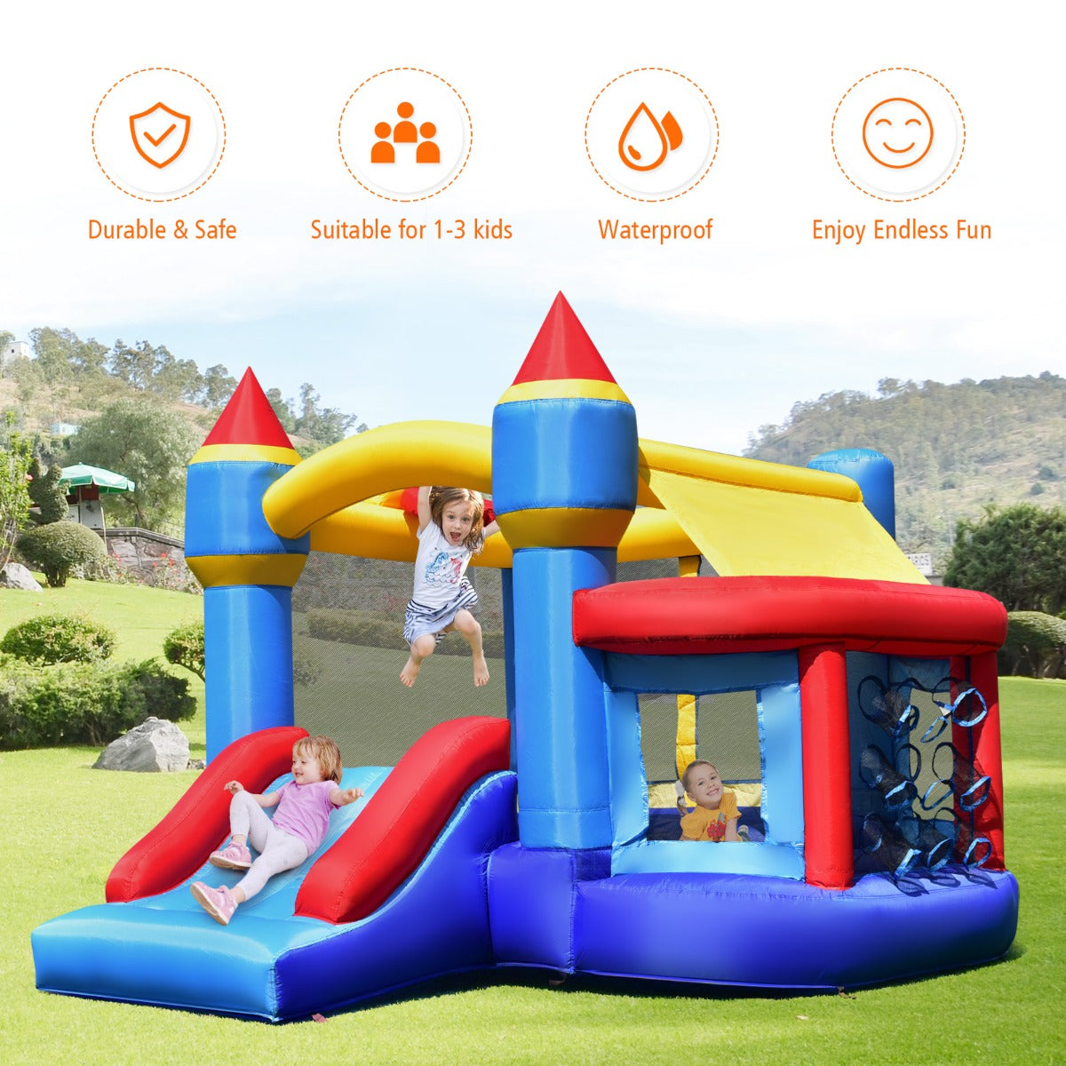 NNECW Multifunctional Inflatable Bounce House with Slide for Backyard with Blower
