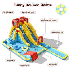 NNECW 7 in 1 Inflatable Water Park Dual Long Slide Jumping Bounce House without Blower